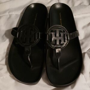 Tommy Hilfiger Black Sandals with Logo Medallion
